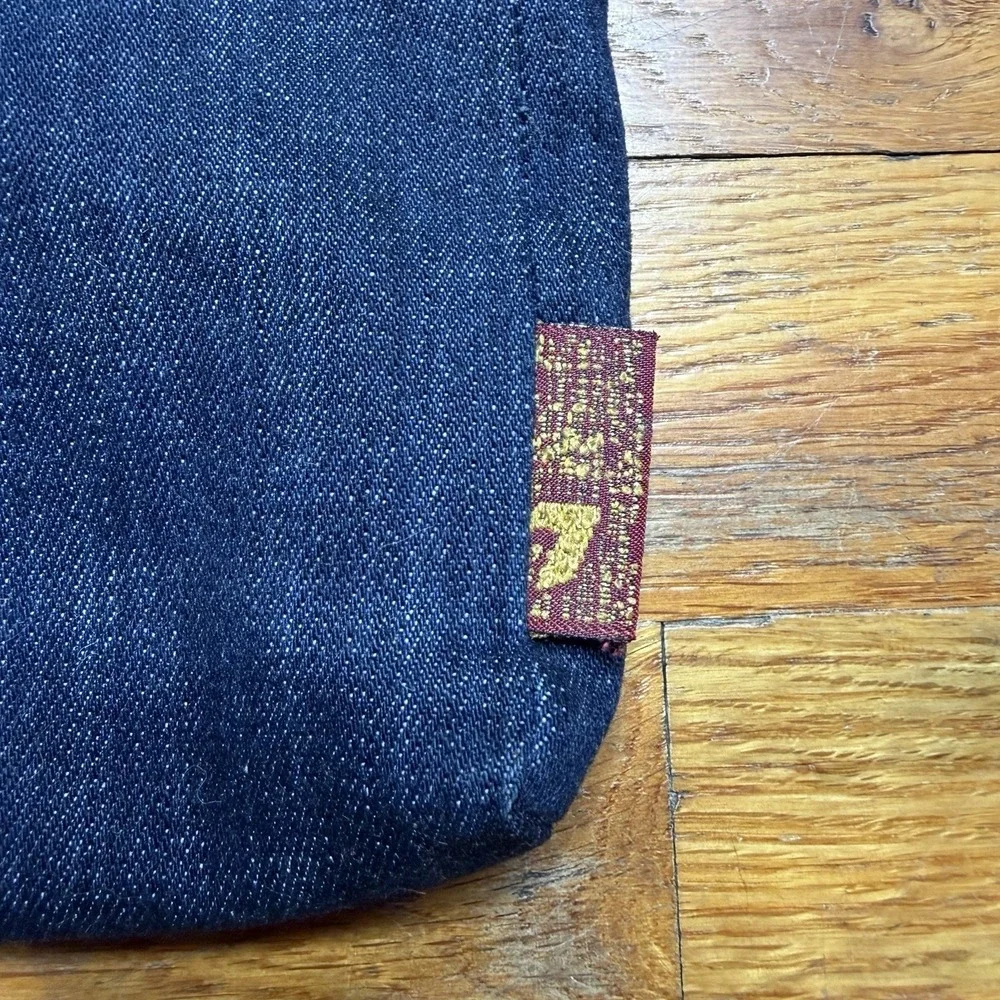 7 For All Mankind Blue‎ Denim Bag - Leopard Print Lining Pouch Purse Clutch NWOT